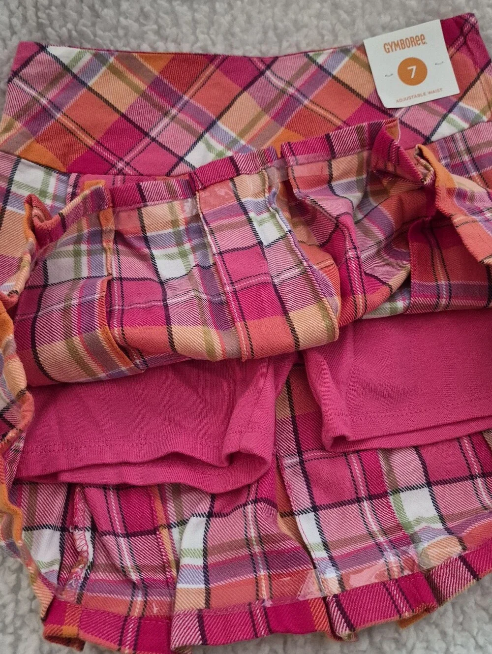 Gymboree Plaid Pleated Skort Girls 7 Orange Pink School Classic Preppy NEW